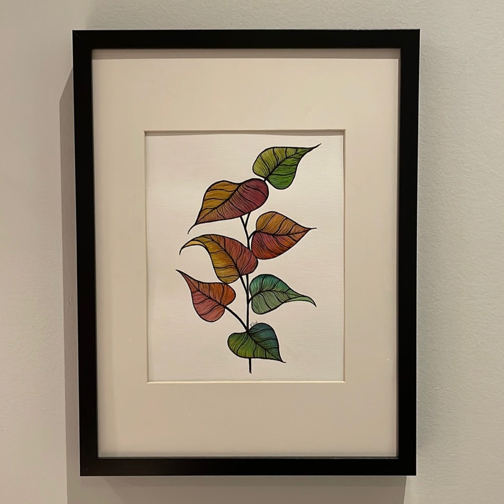 Original Framed Metallic Leaves Art 12.75 x 16.75 x 1.25 in